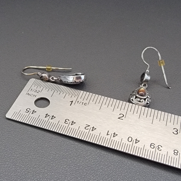 Sterling Silver 925 Cat’s Eye Teardrop Earrings  Handcrafted Thai Artisan Design - Picture 6 of 7